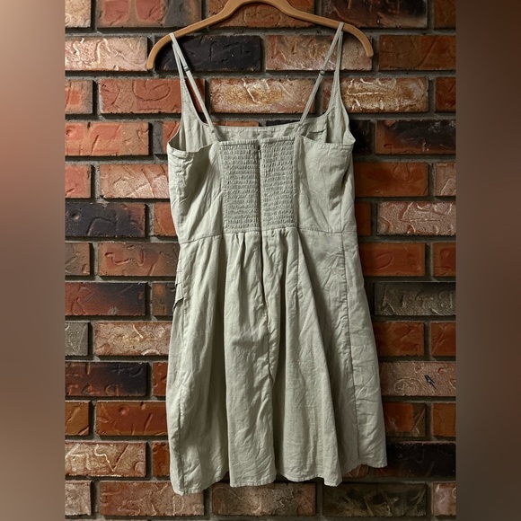 Abercrombie & Fitch Square Neck Cotton Wrap Mini Dress Sage Green NWT - Picture 3 of 6